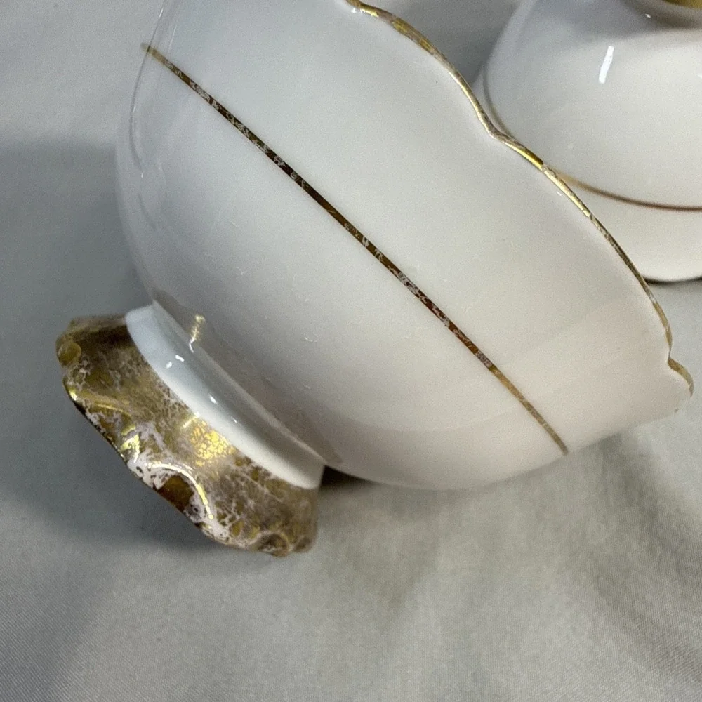 Vintage Royal Stafford 8345 Bone China Teacups White Gold Floral Pair 2 England